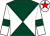Dark green and white diabolo, white sleeves, dark green armlets, white cap, red star (The Wise Partners)