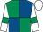 Emerald green and royal blue (quartered), white sleeves, emerald green armlets, white cap (The Eleven O'clock Club Ii)