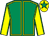 Emerald green, yellow seams, yellow sleeves, emerald green seams, yellow cap, emerald green star (J J Byrne)