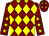 Maroon & yellow diamonds, yellow stars on sleeves, maroon cap, yellow stars (Clochmore Syndicate)