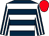 Dark blue, white hoops, striped sleeves, red cap (Raybould & Scott)
