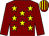 Maroon, yellow stars, maroon sleeves, striped cap (Glebe House Racing Club)