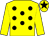 Yellow, black spots, yellow sleeves, black star on cap (Oliver Family Syndicate)