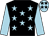 Black, light blue stars and sleeves, light blue cap, black stars (Sarah O'connell & Horses First Racing)