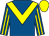 Royal blue, yellow chevron, striped sleeves, yellow cap (Mrs Felicity Griffin)