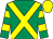 Emerald green, yellow cross sashes, hooped sleeves, yellow cap (Except For Monday Syndicate)