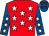 Red, white stars, royal blue sleeves, white stars, royal blue cap, red stars (J Swanson)