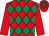Red & emerald green diamonds, red sleeves, hooped cap (Cahill Travelwise Syndicate & Alexander Stafford)