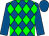 Royal blue and green checked diamonds, royal blue sleeves and cap (Mrs S J De Oliveira)