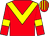 Red, yellow chevron and armlets, striped cap (Mr Graeme Slesser)