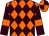 Orange and brown diamonds, brown sleeves, orange armlets, orange and brown quartered cap (R Barrow, S Maltby & R Barber)