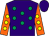 Purple, emerald green spots, orange sleeves, yellow spots, purple cap (Mr C Gan)