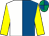Royal blue & white halved, yellow sleeves, royal blue & emerald green quartered cap (Bogmen Syndicate)