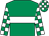 Emerald, white band, emerald and white checked sleeves and cap (Mr & Mrs A C Greeff & Mr Robin Strydom)