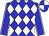 Blue and white checked diamonds, blue sleeves, white seams, quartered cap (Messrs B & M Du Toit & Mr & Mrs A C Greeff)