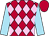 Scarlet and pale pink checked diamonds, sky blue sleeves, scarlet cap (Mr M Menasce & Miss D N Stenger)