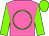 Hot pink, chartreuse circle, chartreuse sleeves and cap (Reyana And Reya Racing)