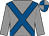 Grey, royal blue cross sashes, quartered cap (D Kiely)