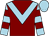 Maroon, light blue chevron, light blue and maroon hooped sleeves, light blue cap (Birbeck Burke Goss Hyden Jones)