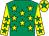 Emerald green, yellow stars, yellow sleeves, emerald green stars, yellow cap, emerald green star (Half Two You'll Do Racing Syndicate)