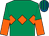 Emerald green, orange triple diamond, orange & emerald green halved sleeves, royal blue & emerald green striped cap (E Fox & M P S O'Connor & E Sheahan)