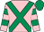 Pink, emerald green cross sashes, hooped sleeves, emerald green cap (Brendan McDonald & John Duddy)