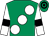 Emerald green, large white spots, white sleeves, black armlets, emerald green and black hooped cap (Mullin, Goddard & Enid's Army)
