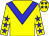 Dayglo yellow, blue chevron, dayglo yellow sleeves, blue stars, dayglo yellow cap, blue stars (Mr B van der Riet)