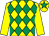 Yellow & emerald green diamonds, yellow sleeves, emerald green star on cap (Lads From The Hills Syndicate)