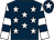 Dark blue, white stars, white and dark blue hooped sleeves, dark blue cap, white star (The Away Day Partnership)