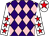 Purple and pink diamonds, white sleeves, red stars, white cap, red star (Harlequin Direct Ltd & Mr D Bloy)