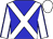 Blue, white cross sashes, blue seams on white sleeves, white cap (Catherine Wills)