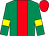 Emerald green, red stripe, emerald green sleeves, yellow armlets, red cap (Mrs Sara Moore)