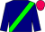 Navy blue, green sash, cerise cap ()