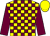 Maroon and Yellow check, Maroon sleeves, Yellow cap ()