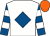 White, royal blue diamond, royal blue and white hooped sleeves, orange cap ()