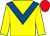 Yellow, royal blue chevron, red cap ()