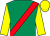 Emerald green, red sash, yellow sleeves and cap ()