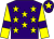 Purple, yellow stars, yellow sleeves, purple armlets, purple cap, yellow star ()