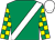 Emerald green, white sash, emerald green and yellow checked sleeves, white cap ()