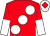 Red, large white spots, halved sleeves, white cap, red diamond ()