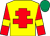 Yellow, red cross of lorraine, red sleeves, yellow armlets, emerald green cap ()
