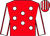 Red, white spots, white sleeves, red seams, red and white striped cap ()