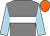 Grey, white hoop, light blue sleeves, orange cap ()