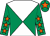 White and emerald green diabolo, emerald green sleeves, orange stars, emerald green cap, orange star ()