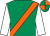 Emerald green, orange sash, white sleeves, emerald green and orange quartered cap ()