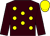 Brown, yellow spots, brown sleeves, yellow cap ()