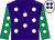 Purple, white spots, emerald green sleeves, white spots, white cap, purple spots (Mr Phil Collins)