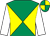 Emerald green and yellow diabolo, white sleeves, emerald green and yellow quartered cap (Chris And Stella Watson And Jock Culle)