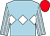 Light blue, white triple diamond, striped sleeves, red cap (Hockham Lodge Stud)